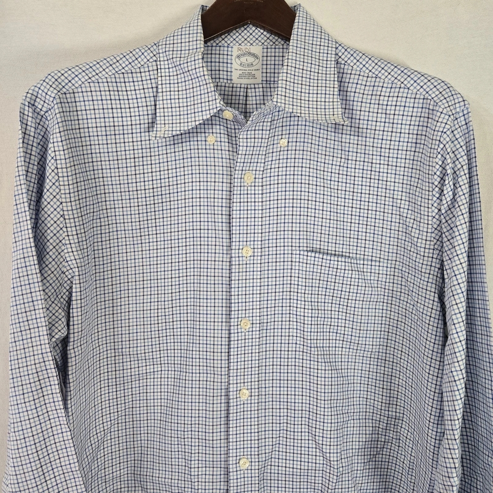 Brooks Brothers White and Blue Check Dress Shirt